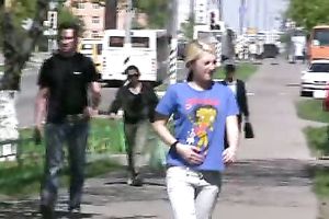 Cute Russian girl in high heels piddles in her panties