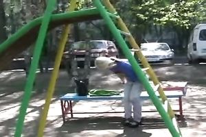 Cute Russian girl in high heels piddles in her panties