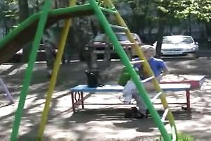 Cute Russian girl in high heels piddles in her panties
