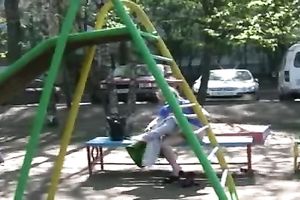 Cute Russian girl in high heels piddles in her panties