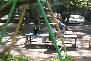 Cute Russian girl in high heels piddles in her panties