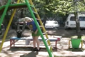Cute Russian girl in high heels piddles in her panties