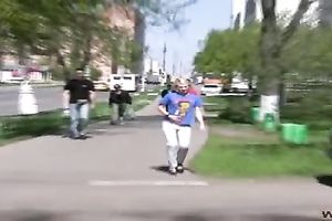 Cute Russian girl in high heels piddles in her panties