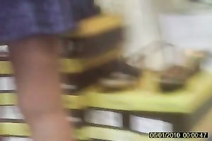 Skanky golden-haired whore in the shoe store in slutty petticoat