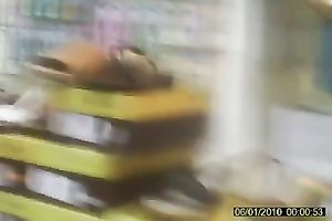 Skanky golden-haired whore in the shoe store in slutty petticoat