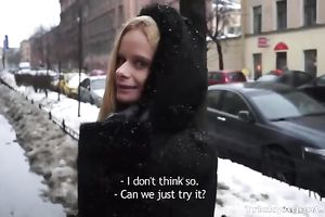 Slim blond nympho receives brutally drilled from behind