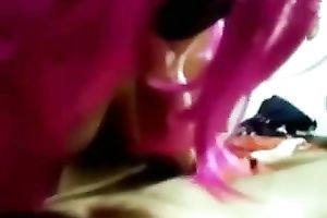 Pink haired hoochie with large natural mambos can't live without giving head