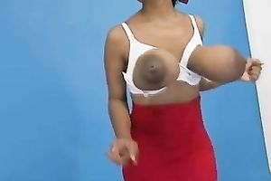 Shaking my giant natural saggy mangos in front of a camera