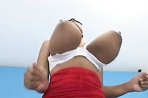 Shaking my giant natural saggy mangos in front of a camera