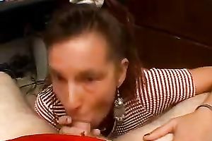 Skinny aged doxy with petite boobs gives her lover a precious oral-stimulation