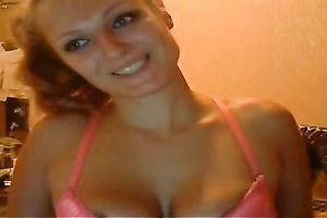 Solo scene with a Russian cam floozy showing her bazookas and arse