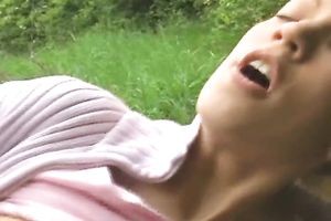 Pigtailed golden-haired Alana receives screwed by an mature man in a forest