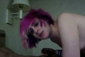 My pink-haired emo GF gives me a tugjob in front of a web camera