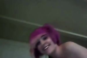My pink-haired emo GF gives me a tugjob in front of a web camera