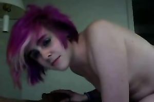 My pink-haired emo GF gives me a tugjob in front of a web camera