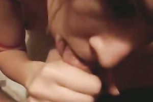 Sassy nympho with tiny scoops sucks her fuck buddy's duck until that guy cums