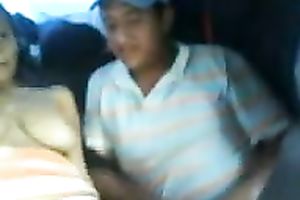 Just a skanky breasty ally flashing her pantoons in the car