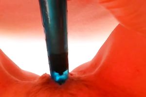 I love to stuff my bald slit with my miniature dildo