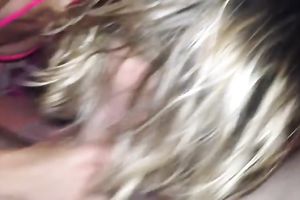 Hot golden-haired in bikini has wild sex with her stud