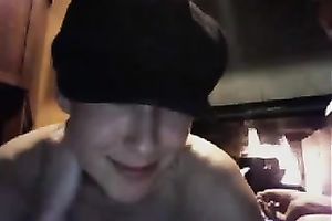 Smiling small golden-haired legal age teenager fucked herself with a bottle