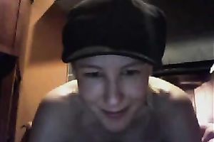 Smiling small golden-haired legal age teenager fucked herself with a bottle