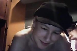 Smiling small golden-haired legal age teenager fucked herself with a bottle