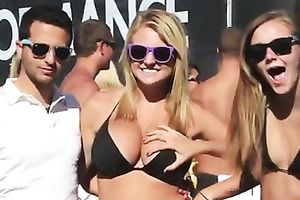 A precious day at the beach on the large tit contest with hot golden-haired cuties