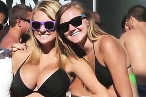 A precious day at the beach on the large tit contest with hot golden-haired cuties