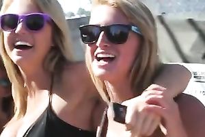 A precious day at the beach on the large tit contest with hot golden-haired cuties