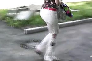 Tanya pees her panties and takes her soaked raiment off