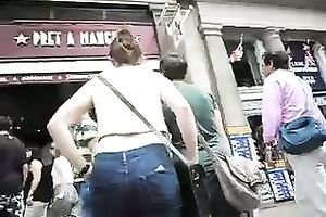 This sultry woman with hot round butt looks nice in her constricted jeans