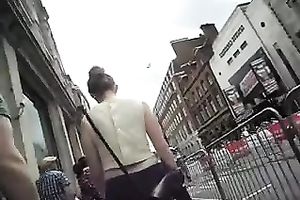 This sultry woman with hot round butt looks nice in her constricted jeans