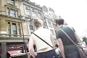 This sultry woman with hot round butt looks nice in her constricted jeans