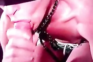 My blindfolded hotwife with tiny milk sacks gives me head on a leash