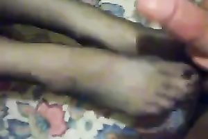 Cumming on nylon feet of depraved girlfriend