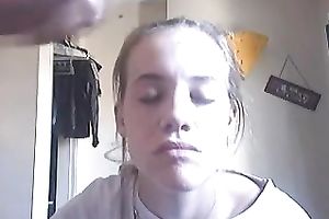 Nice non-professional fleshly oral job on livecam for my golden-haired girlfriend