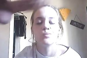 Nice non-professional fleshly oral job on livecam for my golden-haired girlfriend