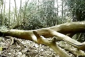 My naughty brunette hair GF flashes her arse in the forest