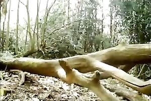 My naughty brunette hair GF flashes her arse in the forest