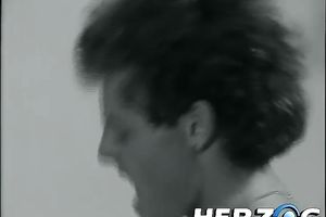 Two desirous harlots share a weiner in awesome FFM retro video