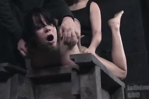 Hot dark brown blows and receives her cunt toyed in BDSM movie