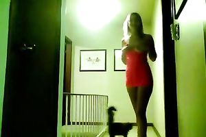 Tight blond legal age teenager teasing in her hooker outfit