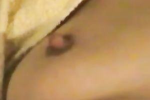 My slutwife wearing nylons shows her milk shakes and curly snatch for the web camera