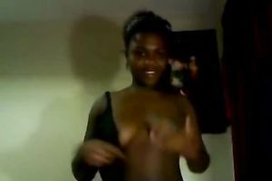 Mesmerizing black teen sweetheart with large breasts shows it all