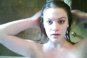 Sizzling slutwife drills her twat with a marital-device in the bath