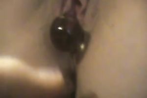My horny white wife pleases herself with a sex-toy and a sex tool