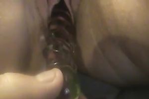 My horny white wife pleases herself with a sex-toy and a sex tool