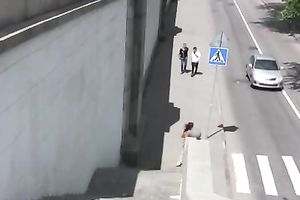 Redhead whore Tanya pees her panties outdoors in solo clip