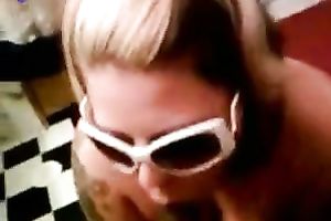 Chubby dark brown in sunglasses sucks my dark weiner POV style