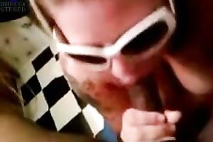 Chubby dark brown in sunglasses sucks my dark weiner POV style